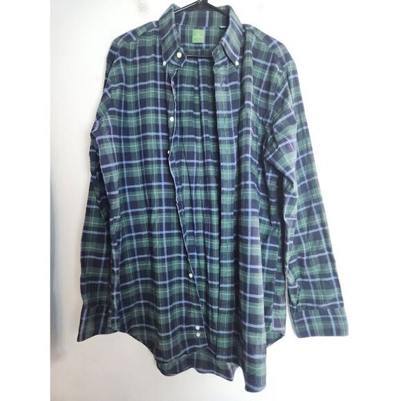 Sid Mashburn Men Green Blue Plaid 100% Cotton Button Down Sport Shirt size XL, - Picture 7 of 8